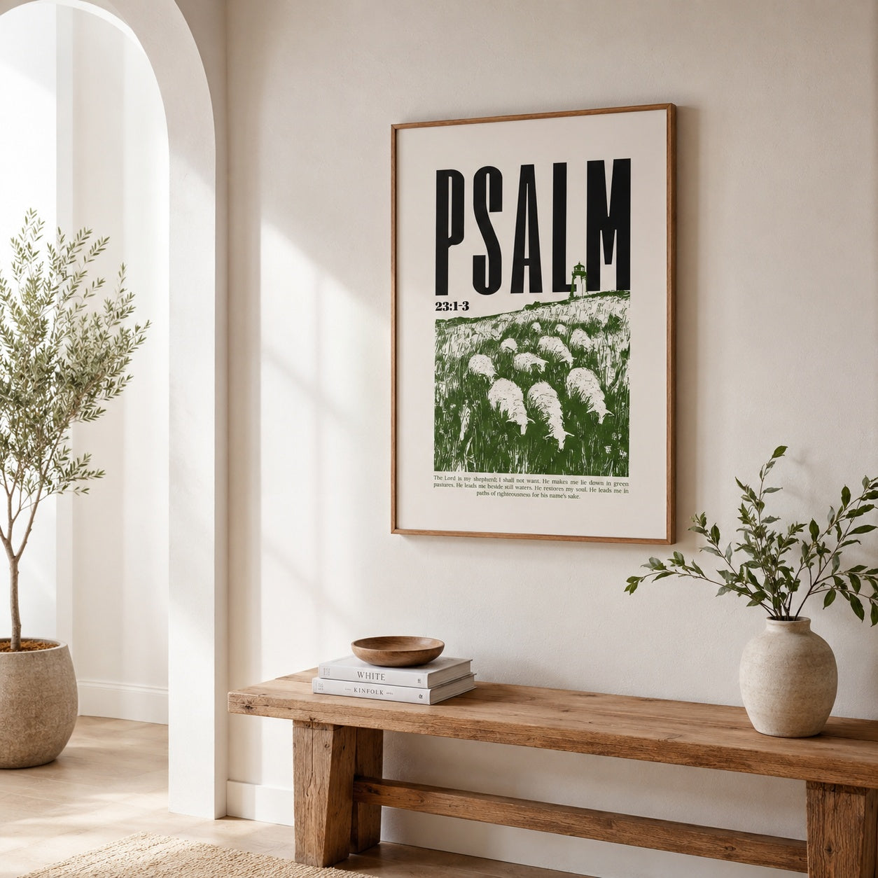 Psalm 23 Christian Poster Wall Art, The Lord Is My Shepherd Bible Verse Poster, Bible Art Poster, Vintage Sheep Print, Christian Religious Home Decor PTN02