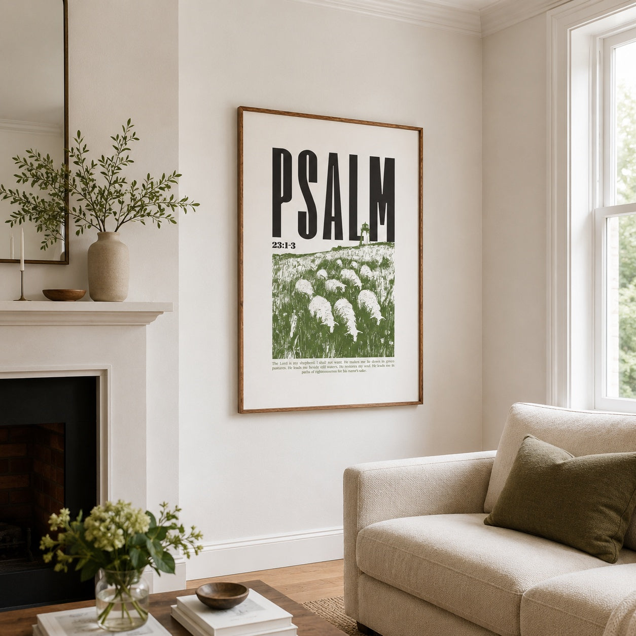 Psalm 23 Christian Poster Wall Art, The Lord Is My Shepherd Bible Verse Poster, Bible Art Poster, Vintage Sheep Print, Christian Religious Home Decor PTN02