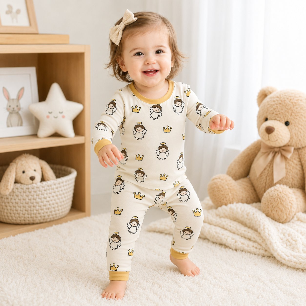 Guardian Angel Bamboo Baby Kids Pajamas Set, Christian Toddler PJs, Angel and Crown Sleepwear, Religious Gift for Kids BBPJSS08