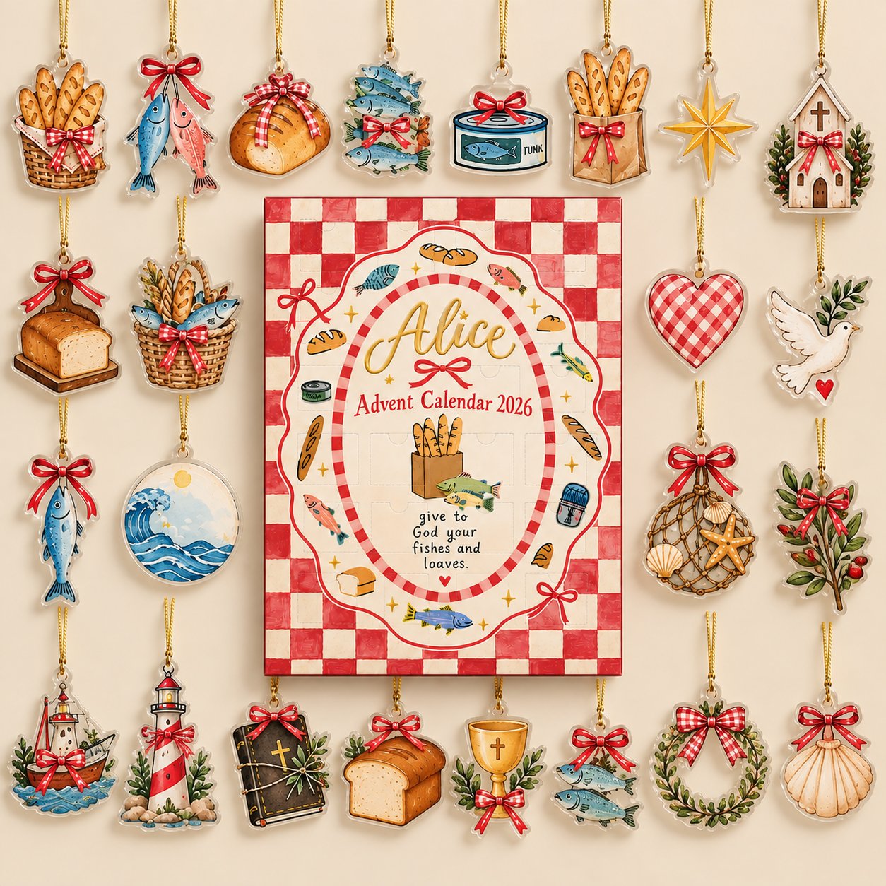Personalized Christian Advent Calendar 2026, Jesus Fish and Loaves Christmas Countdown, Bible Story Advent Calendar, 24 Days Faith Journey, Religious Christmas Gift, Family Holiday Decor ACG10