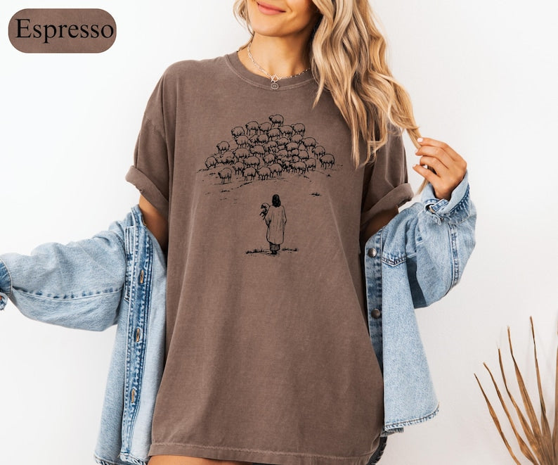Christian Good Shepherd Shirt, Jesus and Sheep Tee, Bible Verse Shirt, Religious Women Shirt, Church Shirt, Gift for Christian CFS10