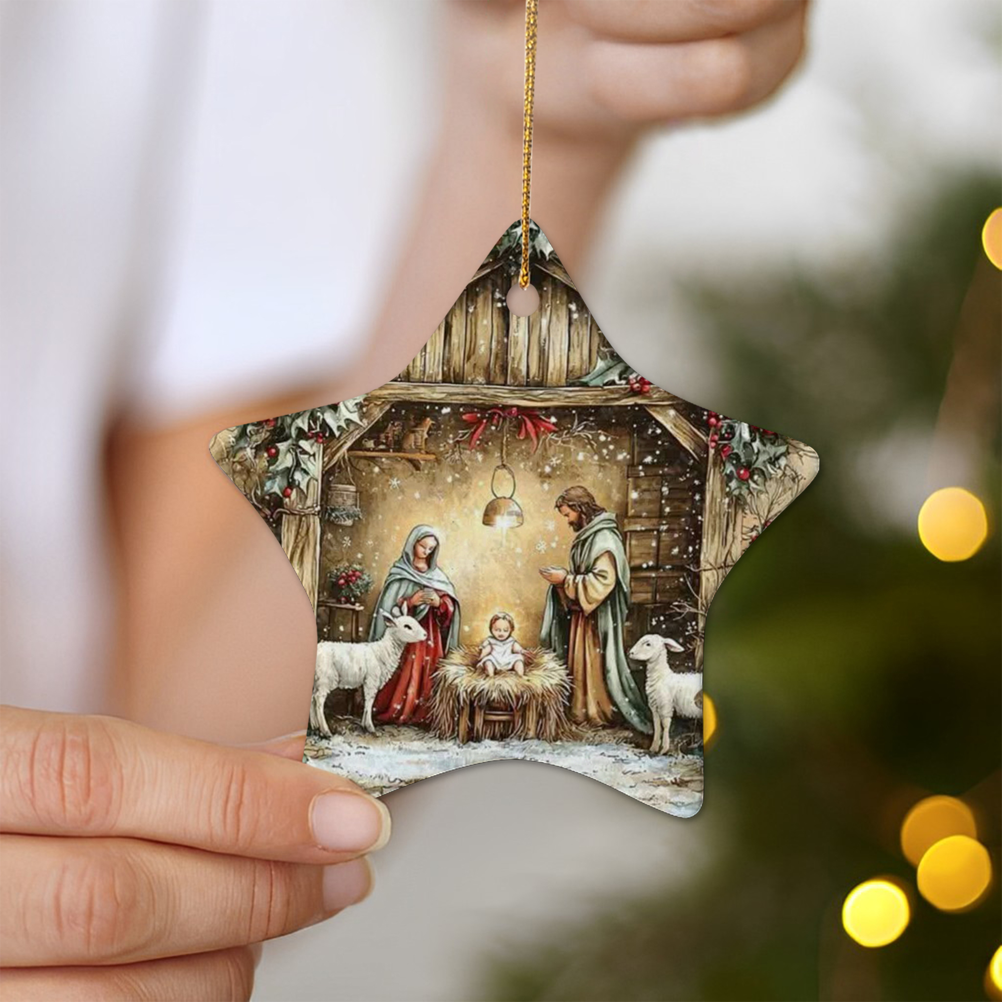 Holy Family Christmas Ornament, Nativity Scene Ornament with Mary Joseph and Baby Jesus, Christian Holiday Decoration, Religious Xmas Tree Decor DCLAF36