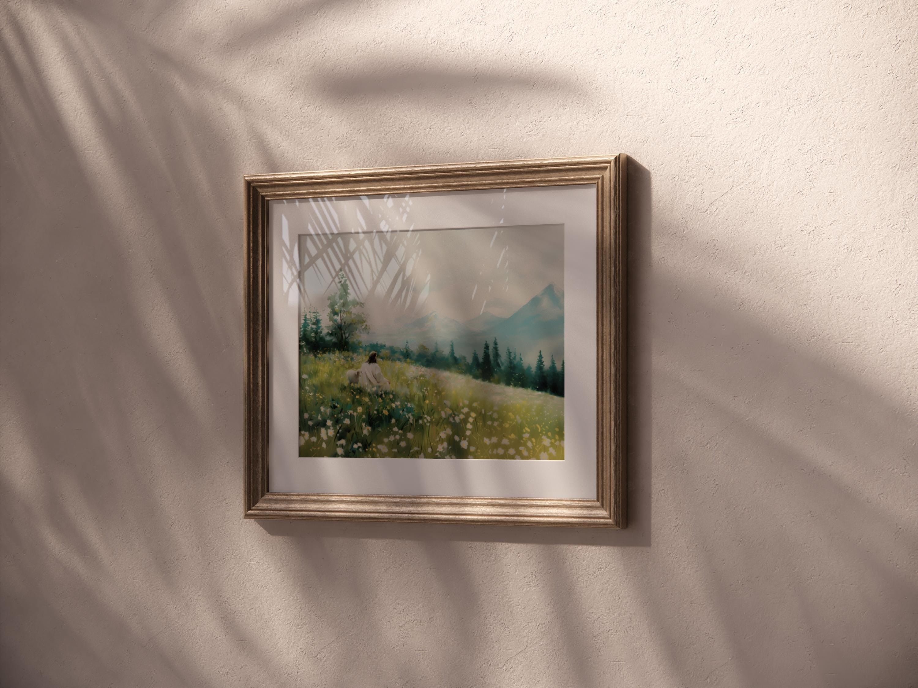 Jesus Leaves the 99 Sheep Poster, Jesus Landscape Wall Art, Christian Landscape Art, Christ Jesus lamb Wall Art, Christian Poster