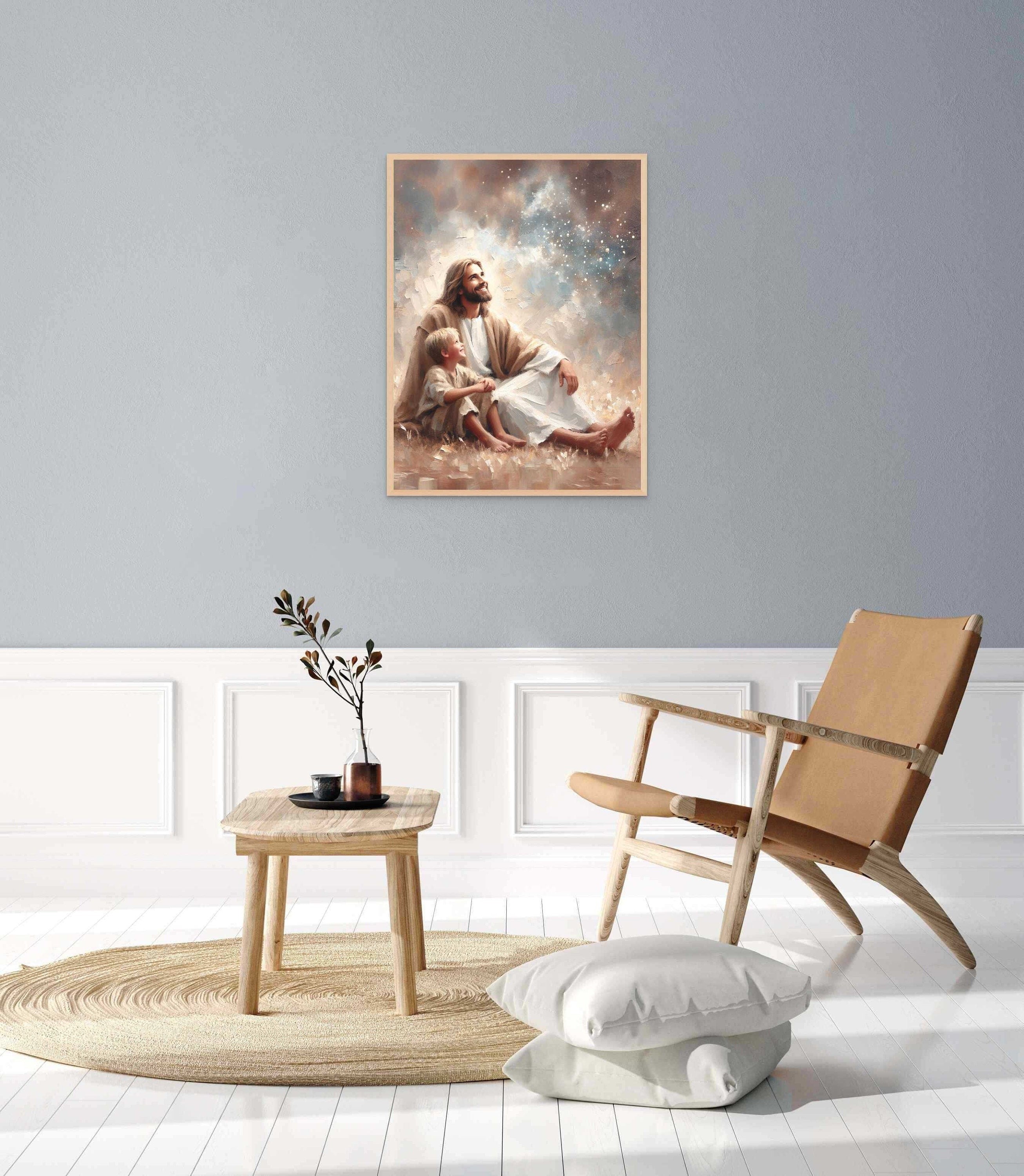 Magic in the Sky Poster, Jesus and Boy Poster, Christian Art for Kids, Jesus with Children Art, Bible Art Poster