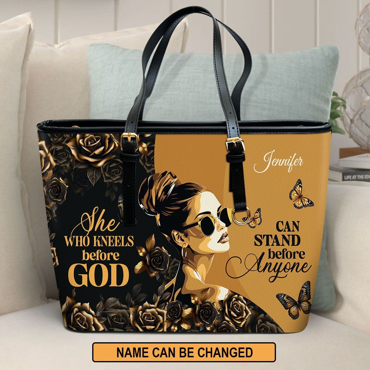 Personalized Christian Leather Handbag, She Who Kneels Before God Handbag, Custom Name Religious Inspirational Purse Gift for Women BLAF23