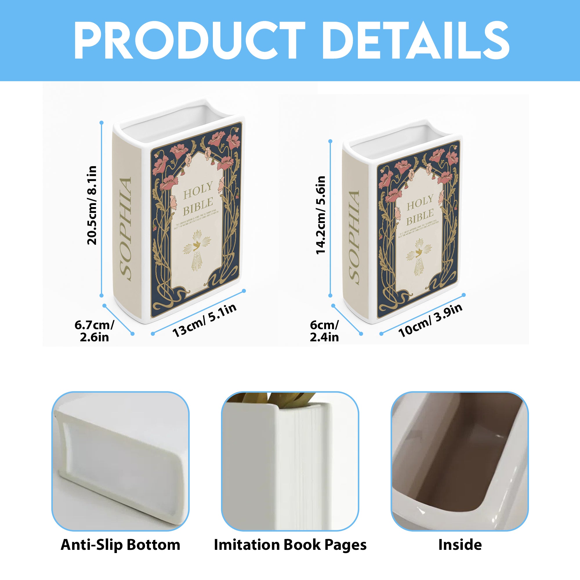 Personalized Jesus Bible Verse Vase, Ceramic Floral Holy Bible Book for Christian Women Gift, Faith Inspired Shelf Decor CBLAF11