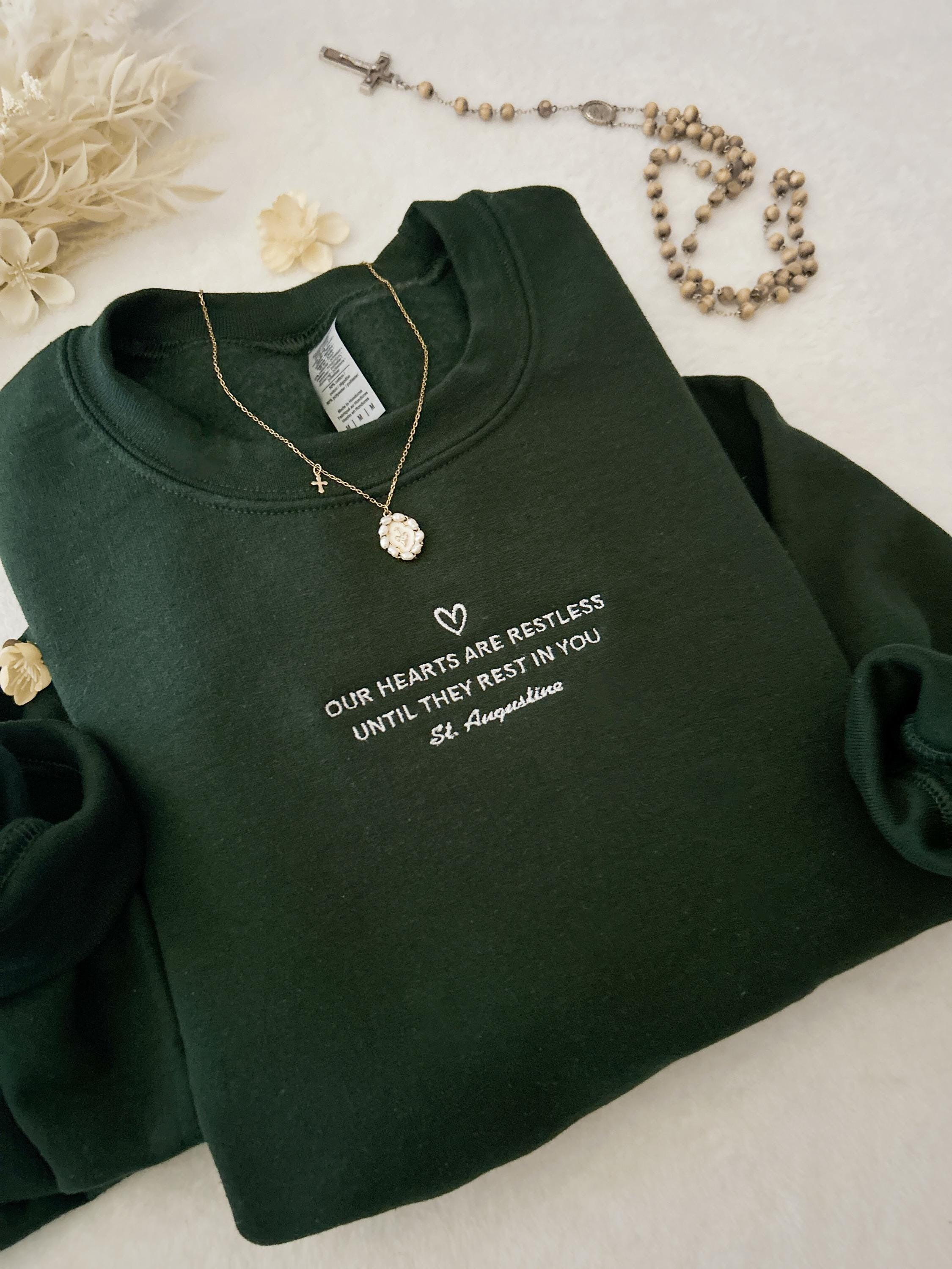 St. Augustine Embroidered Sweatshirt, Christian Embroidered Sweatshirt, Our Hearts Are Restless, Catholic Gift, Faith Based Christian Apparel
