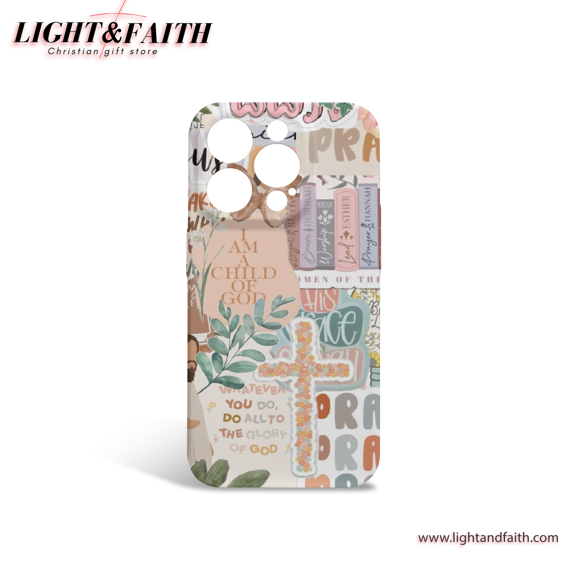 Neutral Christian Phone Case – I Am a Child of God & Floral Cross Design, Christian Phone Case, Bible Verse Phone Case, Religious Gift, PCLAF12