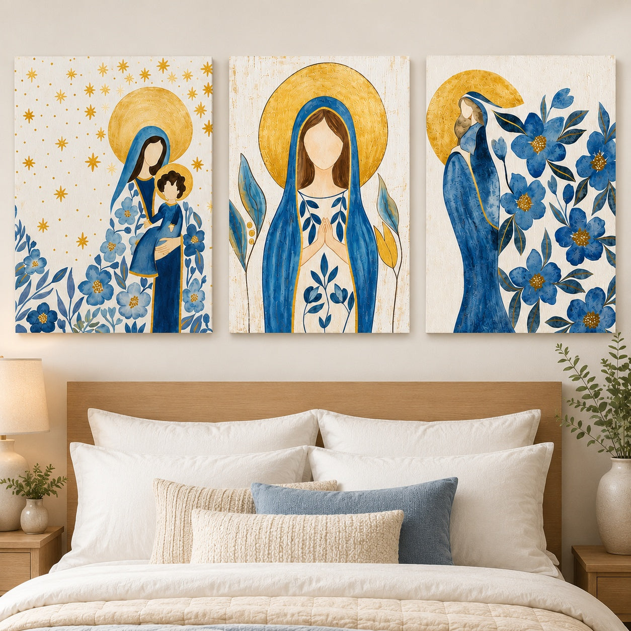 Set 3 pcs Virgin Mary Wall Art Poster, Our Lady Poster, Modern Virgin Mary Catholic Decor, Christian Home Decor PTSETA10