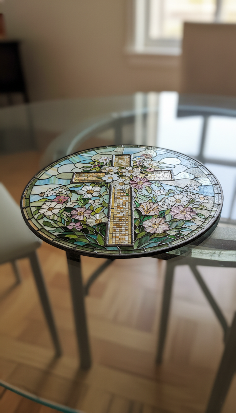 Floral Cross Stained Glass Suncatcher, Christian Window Hanging, Religious Sun Catcher, Flower Cross Decor, Faith Gift, Easter Home Decor SCLAF20