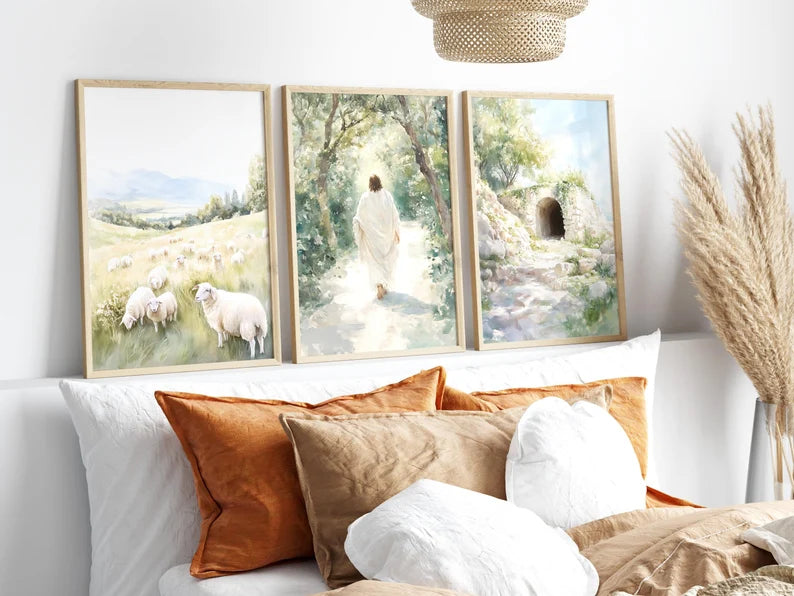 Christian Wall Art Set of 3 Prints Modern Christian Bible Art Jesus Painting Print Bible Sketch Boho Home Decor Poster PTLAF012