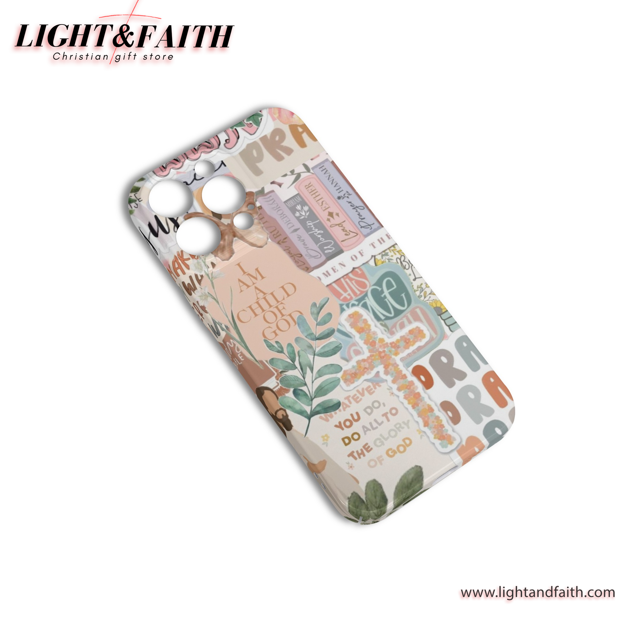 Neutral Christian Phone Case – I Am a Child of God & Floral Cross Design, Christian Phone Case, Bible Verse Phone Case, Religious Gift, PCLAF12