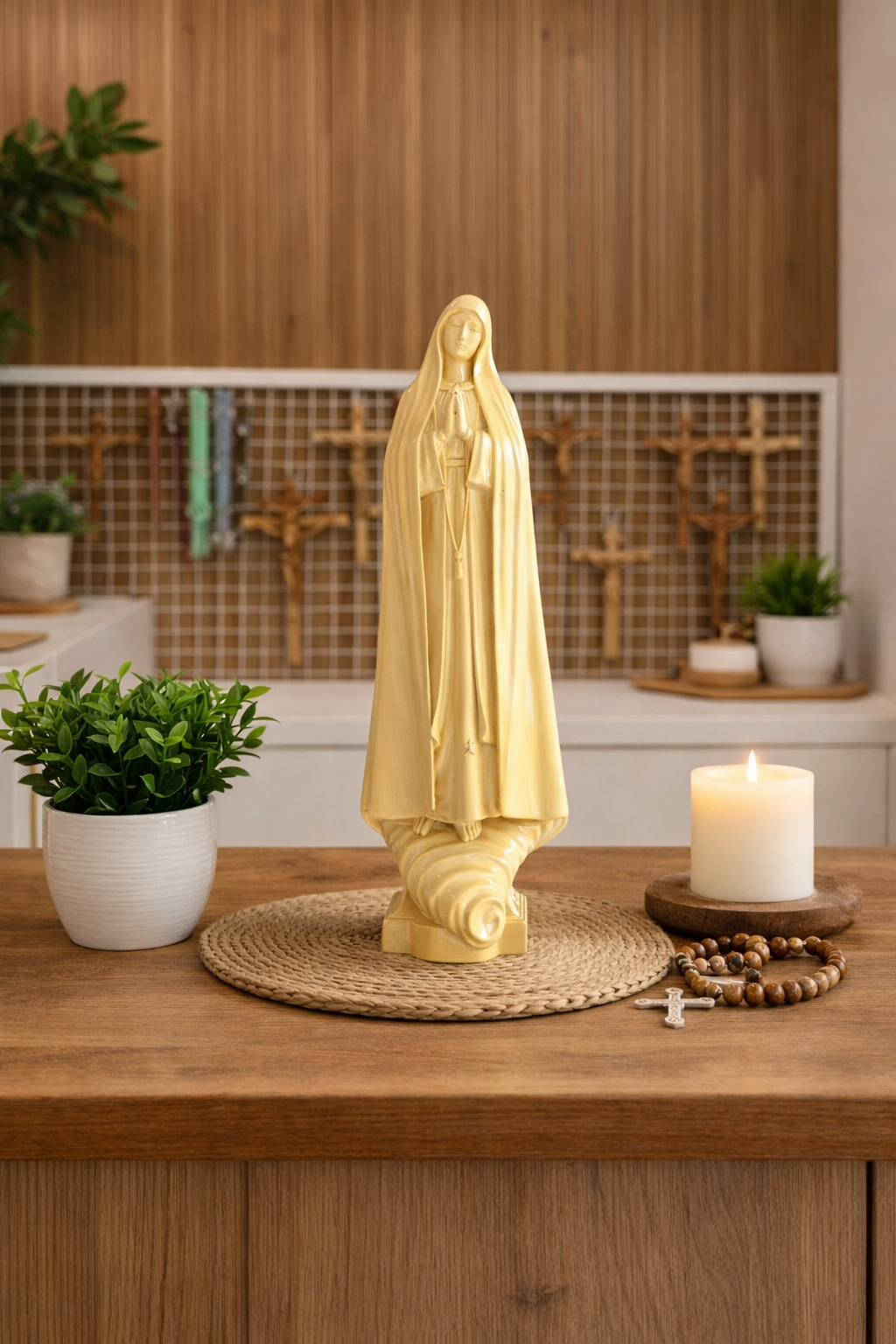 Our Lady of Fatima Wooden Statue, Catholic Figurine 18cm 30cm, Virgin Mary Statue, Religious Home Altar Decor, Christian Devotional, Catholic Gift