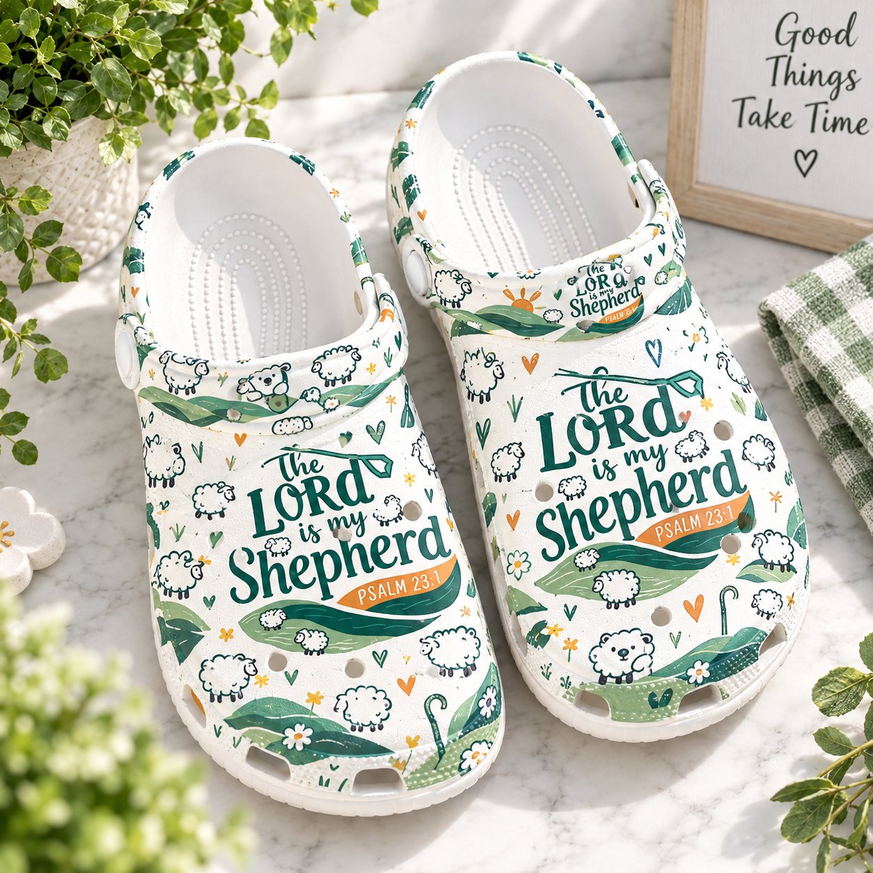 Psalm 23 Christian Clog Shoes, The Lord Is My Shepherd Slip On Clogs, Christian Gift, Kid Adult Comfort Shoes CLOGS34