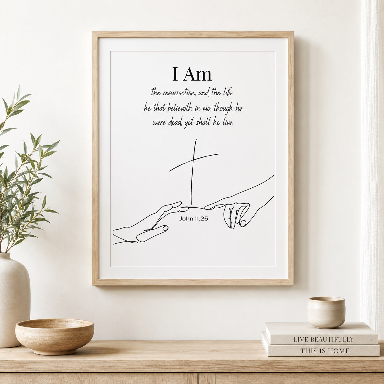 John 11:25 Christian Poster, Christian Bible Poster, I Am the Resurrection and the Life Bible Verse Poster, Minimalist Jesus Print, Faith-Based Home Decor PTN03