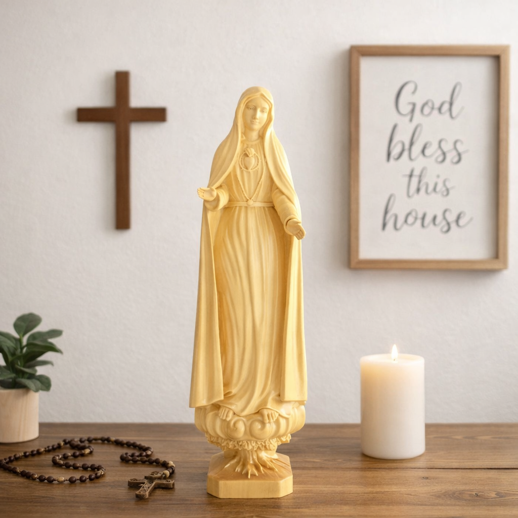 Our Lady of Fatima Wooden Statue, Catholic Figurine 18cm 30cm, Virgin Mary Statue, Religious Home Altar Decor, Christian Devotional, Catholic Gift