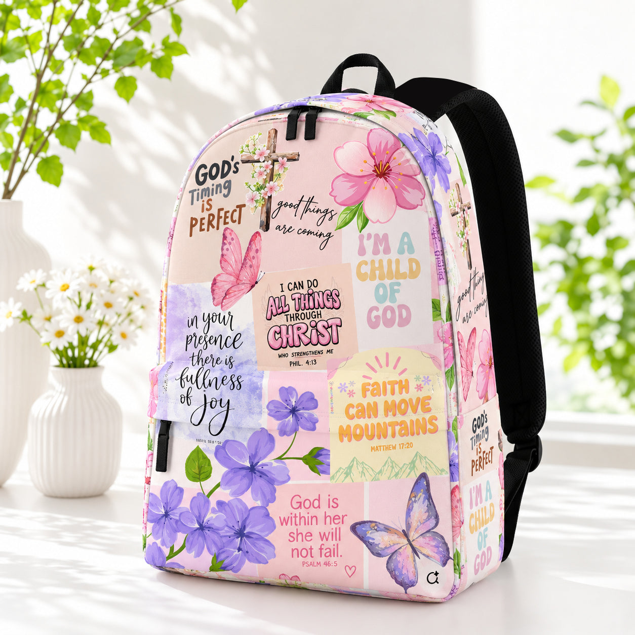 Christian Pattern Backpack, Faith Over Fear Bible Verse School Bag, Bible Verse Backpack, Religious Book Bag, Back to School Christian Gift, Kid Adult Travel Backpack PLAF88