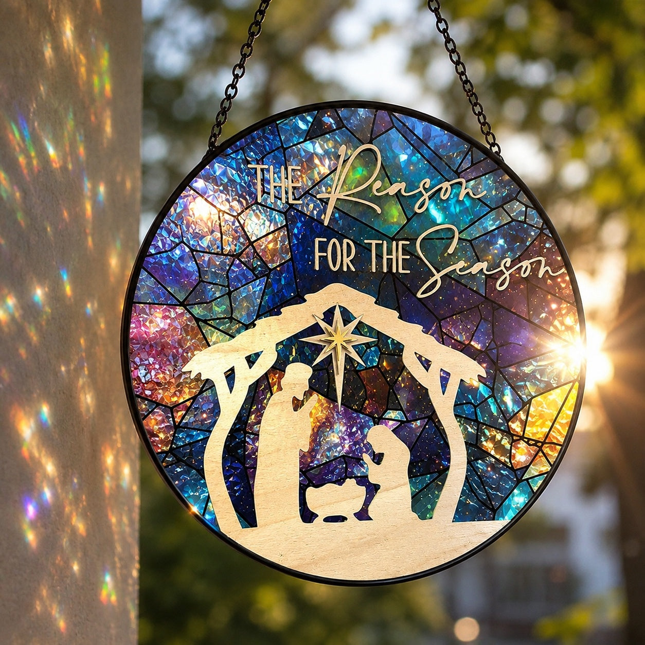 Nativity Scene Stained Glass Suncatcher, Holy Family Christmas Decor, Jesus Birth Window Hanging, Christian Religious Gift, Christmas Home Decor GLASS11