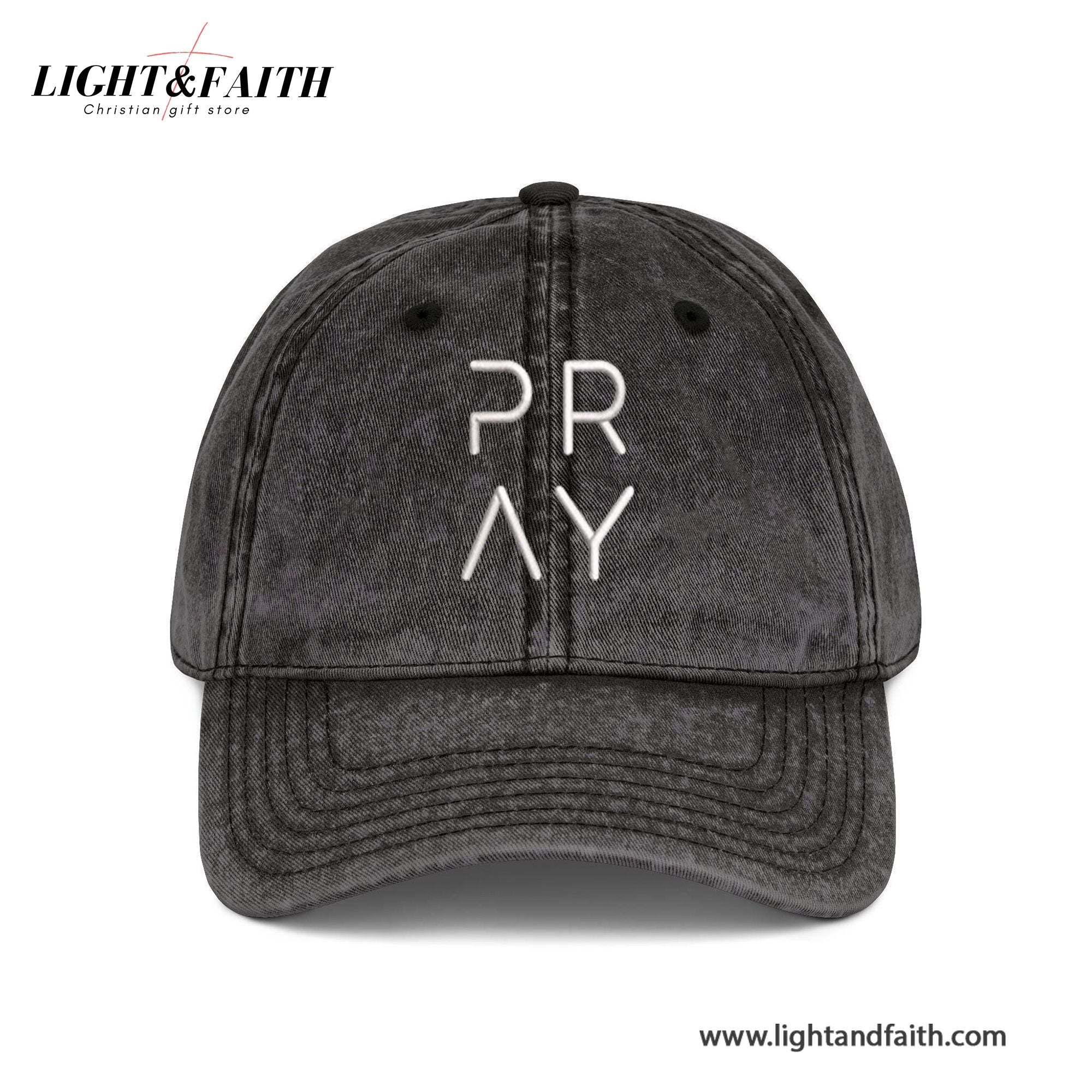 PRAY Minimalist Embroidered Hat, Modern Faith-Based Christian Cap In Washed Black, Spiritual Gift For Men, Women And Prayerful Believers LAFH11
