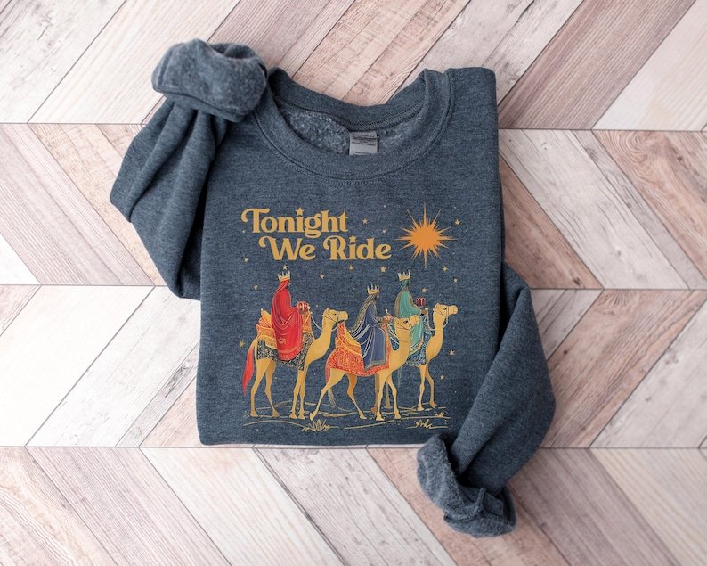 Retro Tonight We Ride Christmas Christian Quote T-Shirt, Christian Shirt, Christmas Faith Gift, Xmas Gift CFNS11
