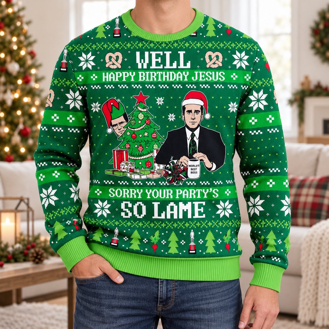Happy Birthday Jesus Funny Ugly Christmas Sweater, Christian Holiday Sweatshirt, Religious Xmas Party Gift XMASUS11