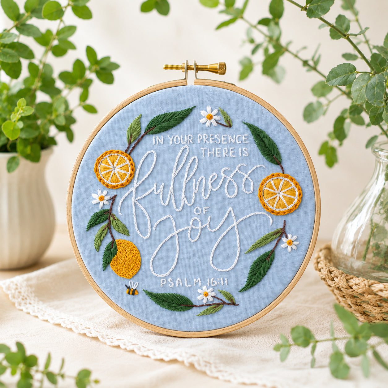 Hand-Embroidered Christian Bible Keepsake Hoop Art, Embroidered Fruit Bible Hoop, Embroidery Name Sign, Floral Hoop, Faith Hanging Decor Gift EHA28