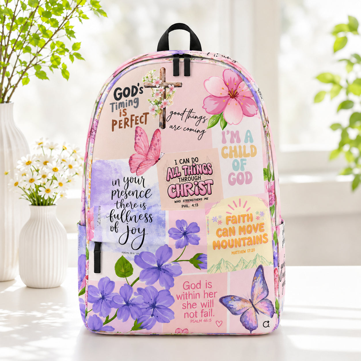 Christian Pattern Backpack, Faith Over Fear Bible Verse School Bag, Bible Verse Backpack, Religious Book Bag, Back to School Christian Gift, Kid Adult Travel Backpack PLAF88