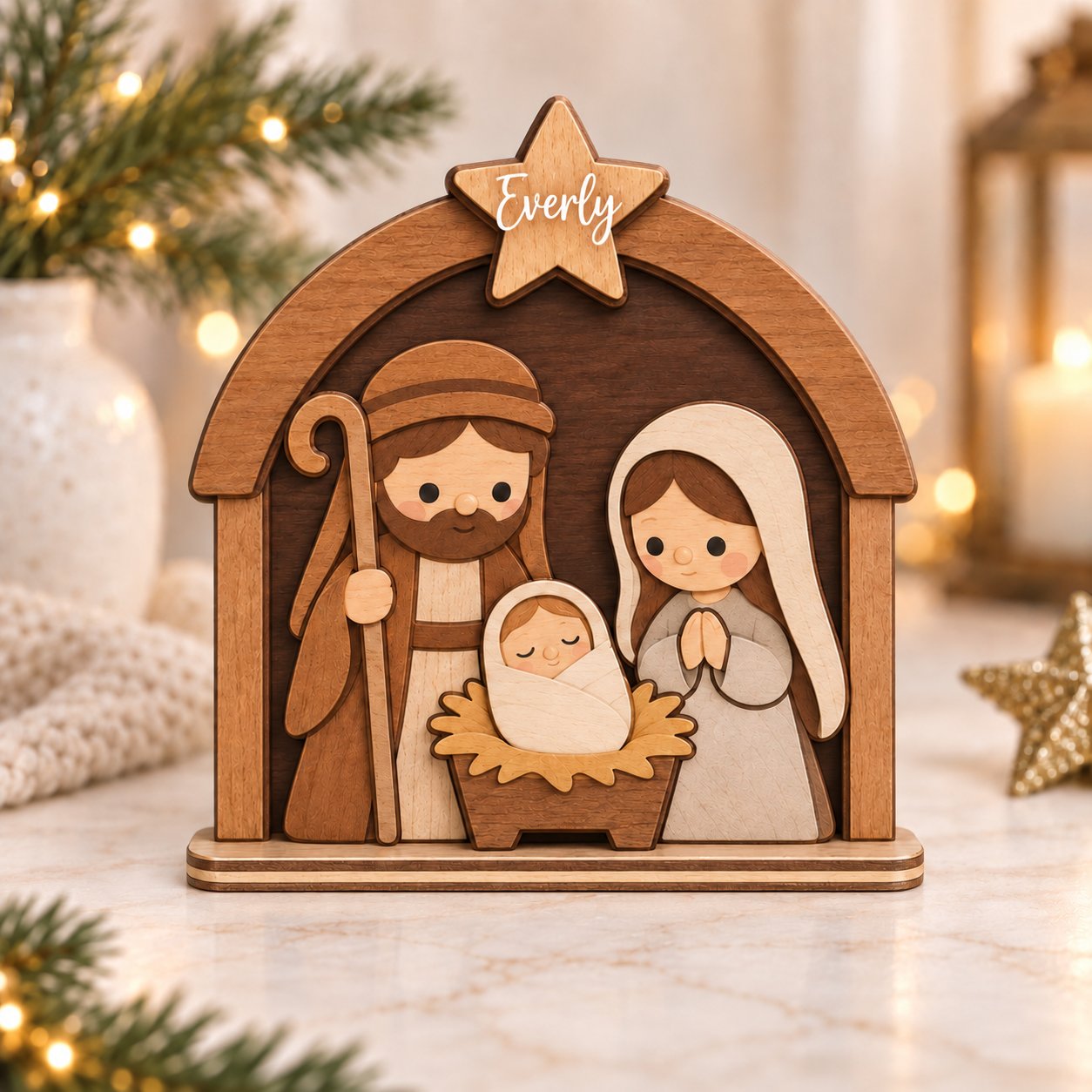 Personalized Nativity Christmas Wooden Sign, Custom Baby Jesus Birth Scene Decor, Christian Holiday Home Decor Gift WSXM14