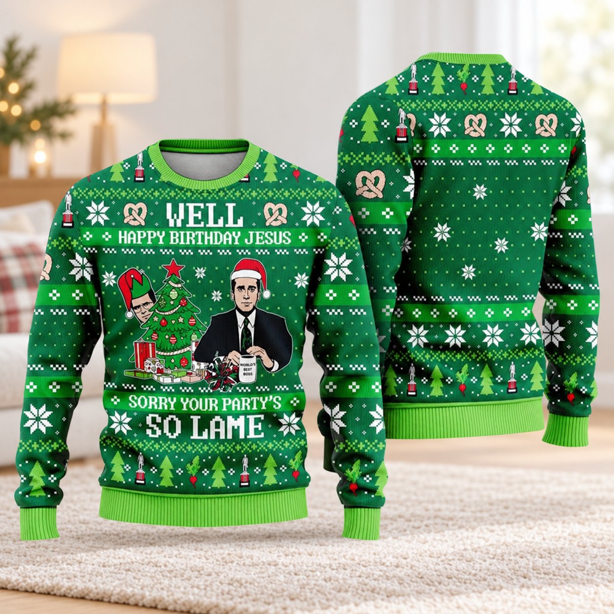 Happy Birthday Jesus Funny Ugly Christmas Sweater, Christian Holiday Sweatshirt, Religious Xmas Party Gift XMASUS11