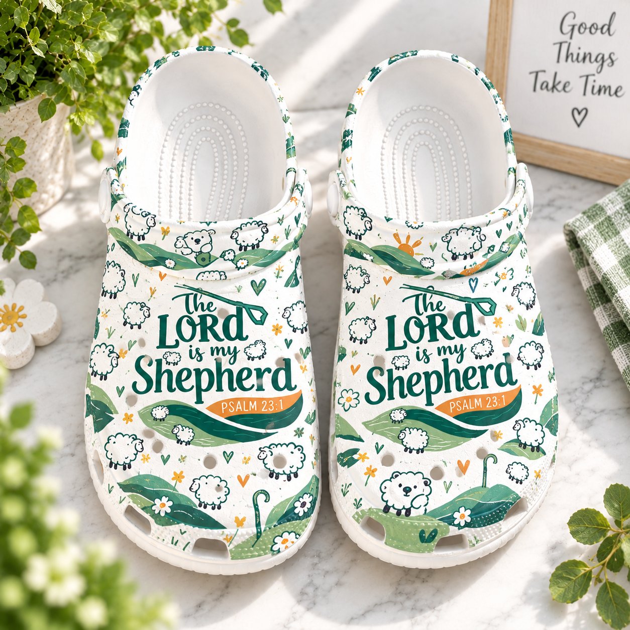 Psalm 23 Christian Clog Shoes, The Lord Is My Shepherd Slip On Clogs, Christian Gift, Kid Adult Comfort Shoes CLOGS34