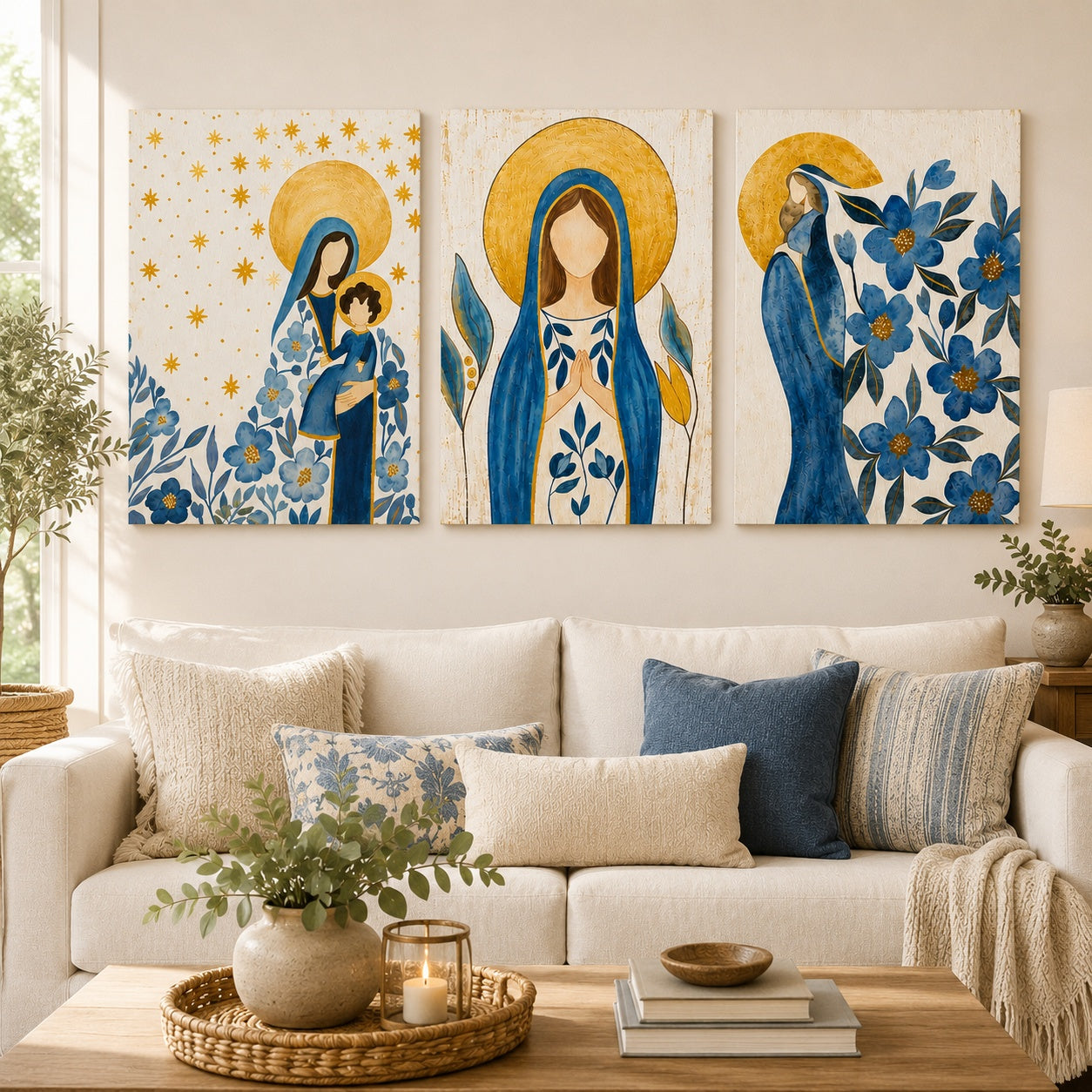 Set 3 pcs Virgin Mary Wall Art Poster, Our Lady Poster, Modern Virgin Mary Catholic Decor, Christian Home Decor PTSETA10