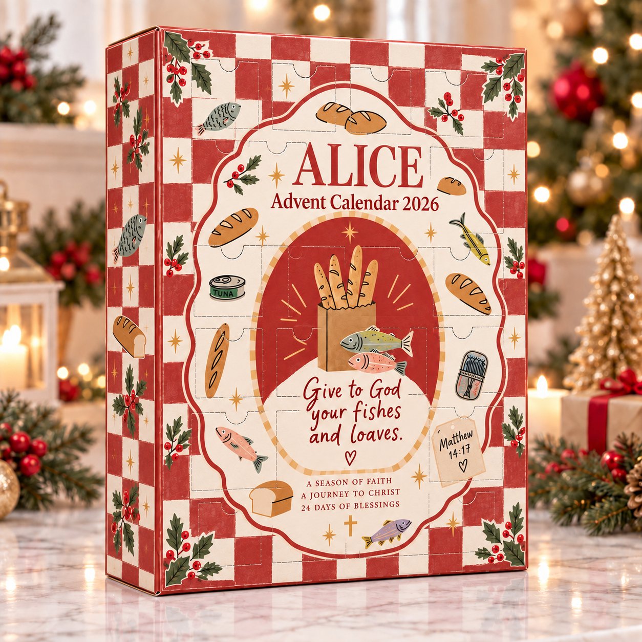 Christian Advent Calendar 2026 Personalized, Fish and Loaves Bible Advent Calendar, Jesus Miracle Christmas Countdown, 24 Days of Faith Ornaments, Religious Christmas Gift for Family ACG11