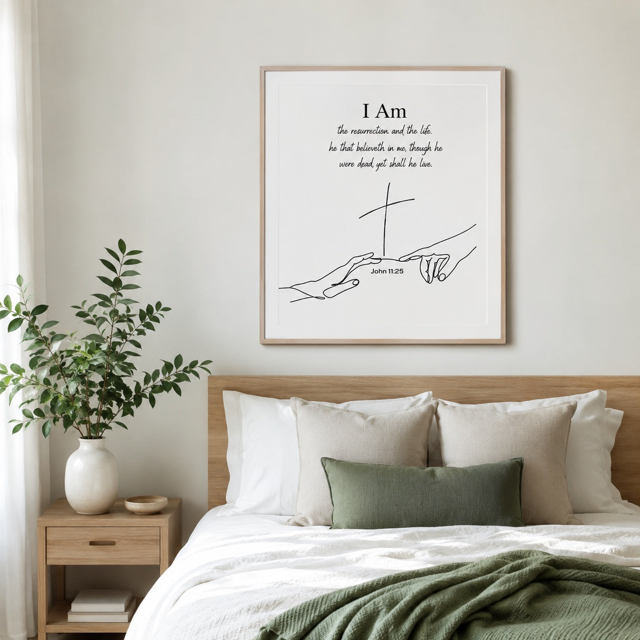 John 11:25 Christian Poster, Christian Bible Poster, I Am the Resurrection and the Life Bible Verse Poster, Minimalist Jesus Print, Faith-Based Home Decor PTN03