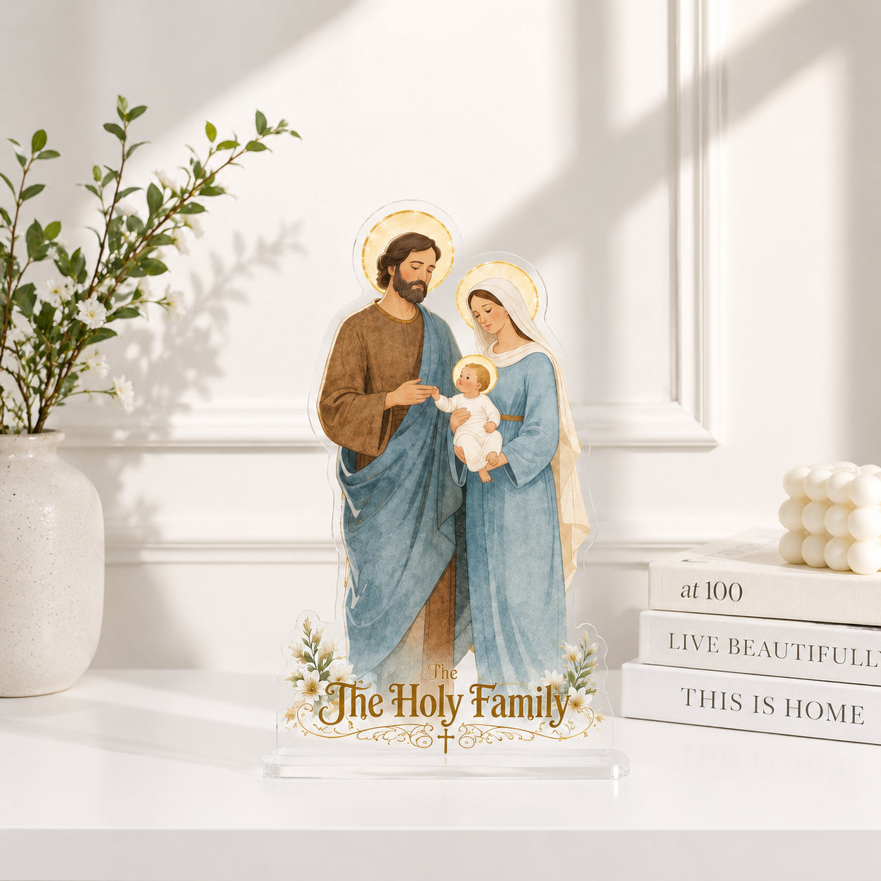 Christian Bookend, The Holy Family Acrylic Bookend Standee, Christian Bookshelf Decor, Religious Gift ABBD10