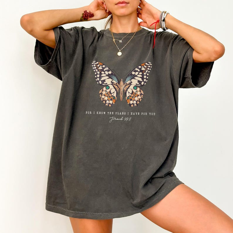 Comfort Colors Butterfly Motivational Christian T-shirt, For I Know the Plans I Have for You T-shirt, Bible Verse Tee, Inspirational Quotes CFS11