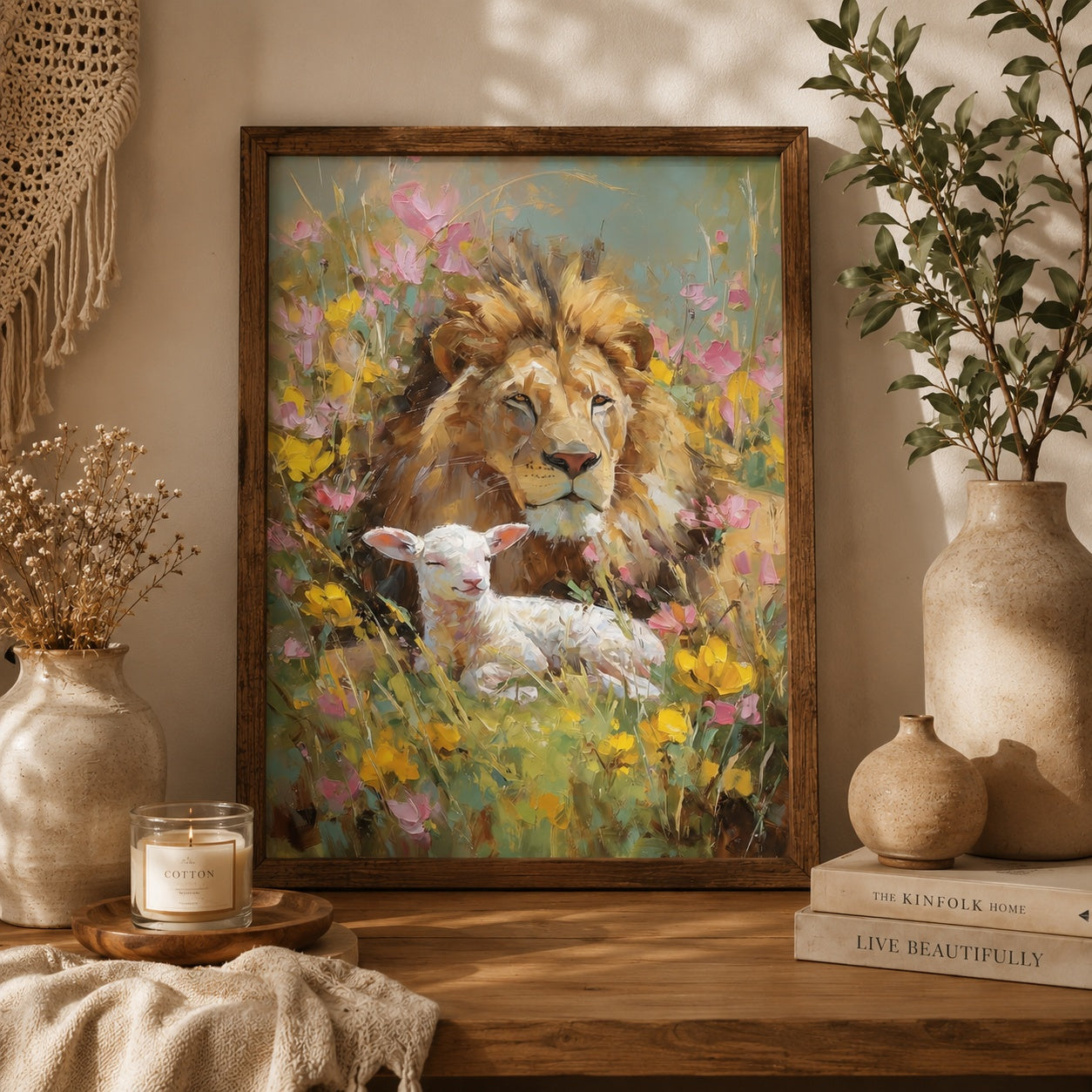 Lion and Lamb Poster, Christian Wall Art Print, Jesus Symbol Religious Decor, Bible Inspired Faith Gift, Peaceful Nursery Art PTS10