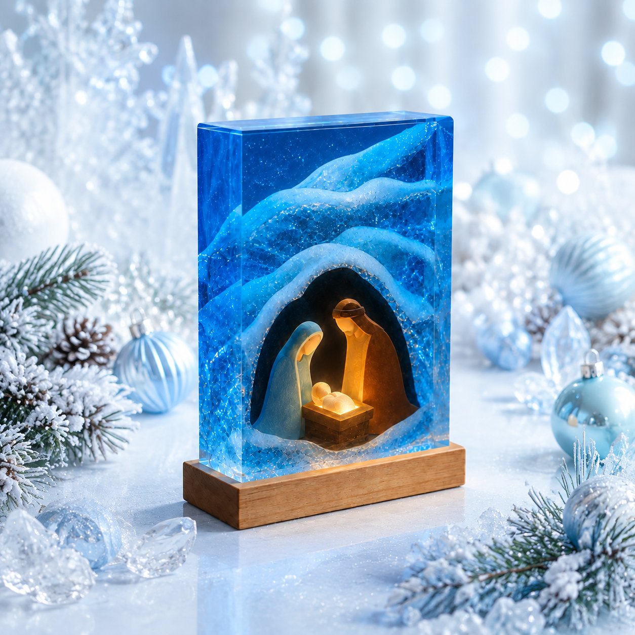 Holy Family Nativity Epoxy Lamp, Christmas Christian LED Night Light, Faith-Based Religious Home Decor, Catholic Prayer Room Gift EPOXY12
