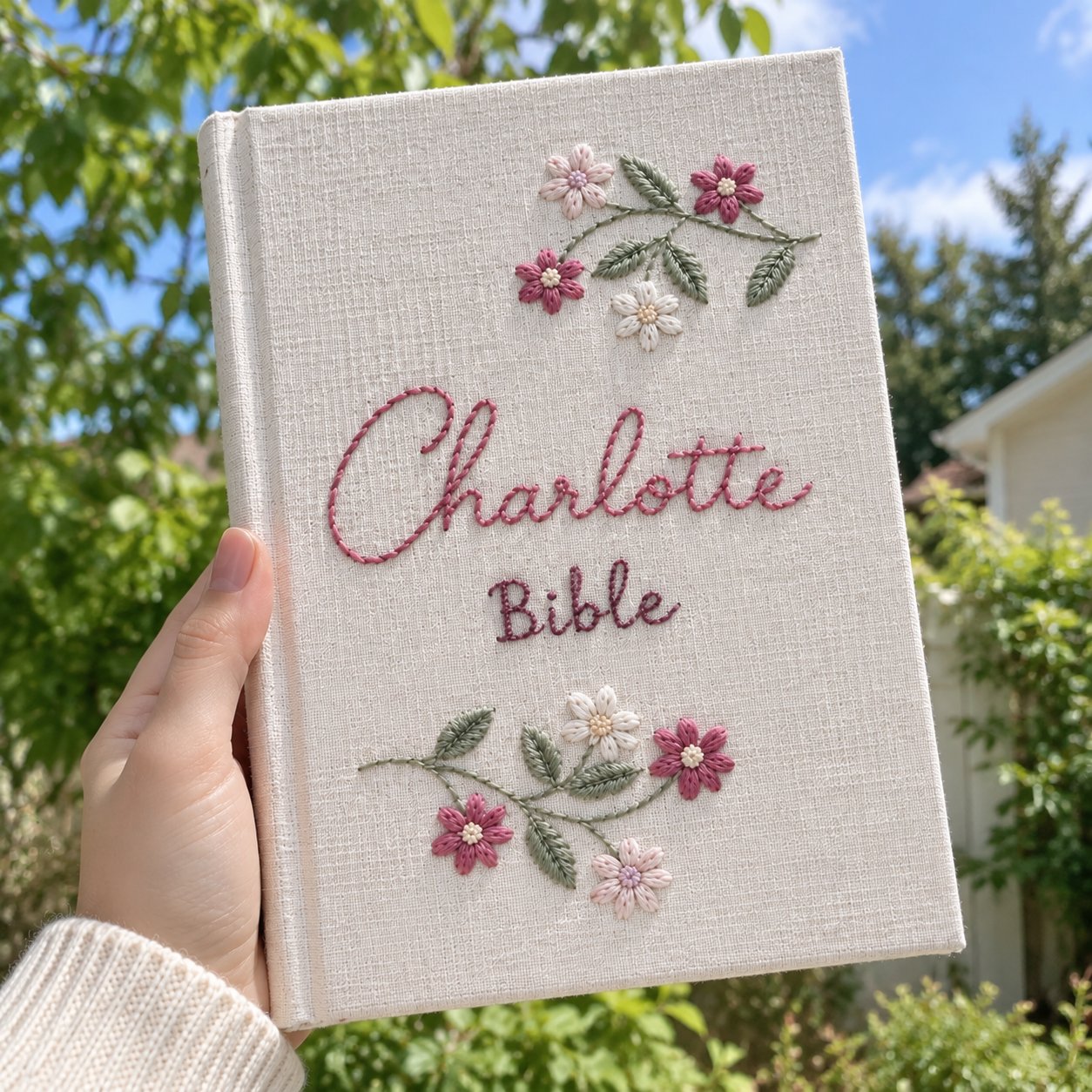 Personalized Bible Hand-Embroidery Journal, Custom Notebook, Floral Linen Prayer Journal, Handmade Christian Gift, Faith Notebook NB13