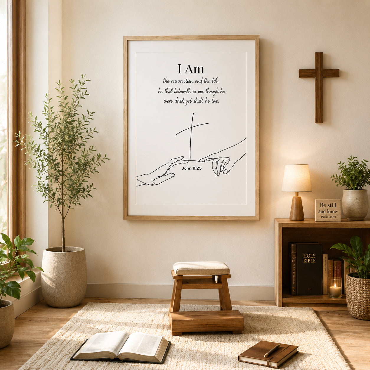 John 11:25 Christian Poster, Christian Bible Poster, I Am the Resurrection and the Life Bible Verse Poster, Minimalist Jesus Print, Faith-Based Home Decor PTN03