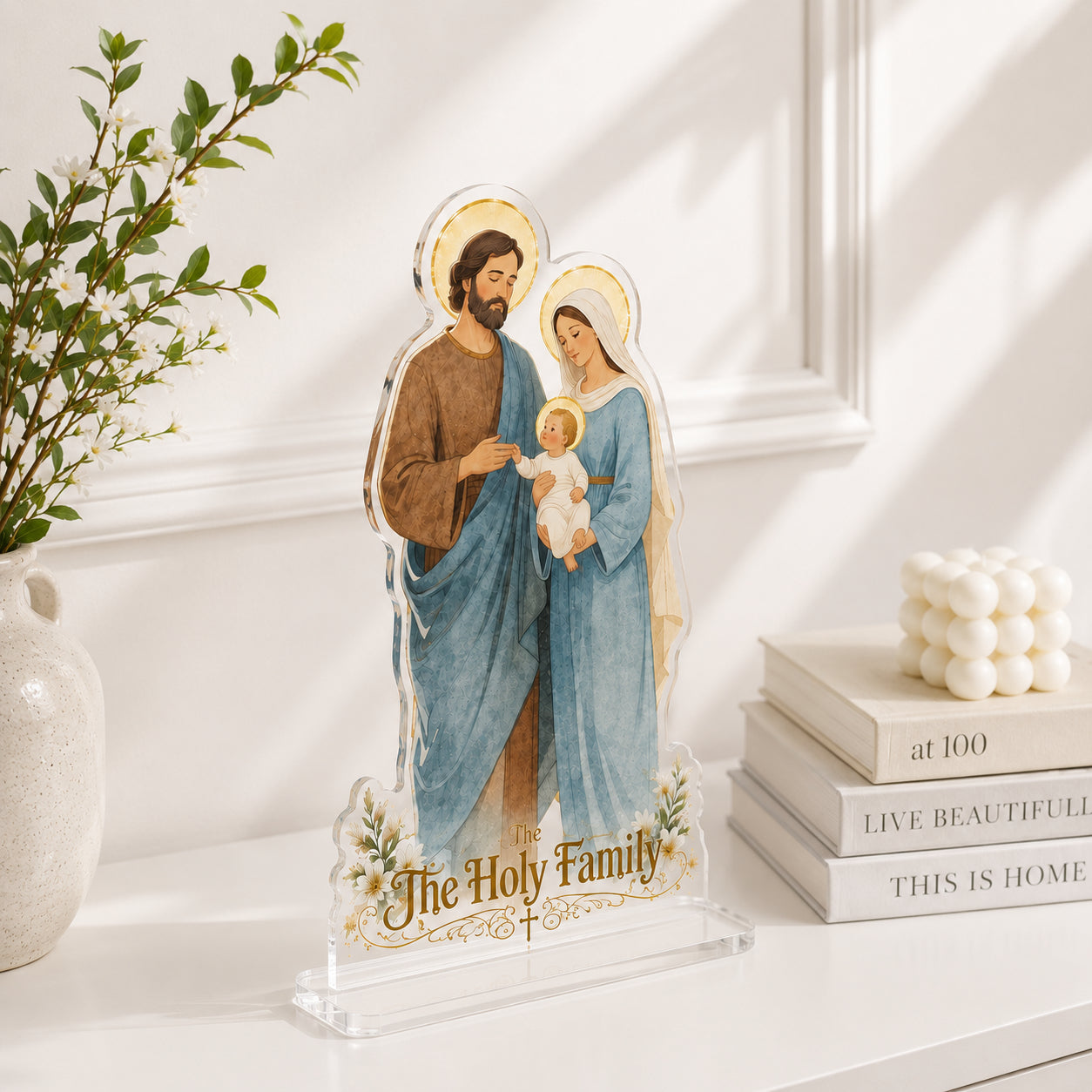 Christian Bookend, The Holy Family Acrylic Bookend Standee, Christian Bookshelf Decor, Religious Gift ABBD10