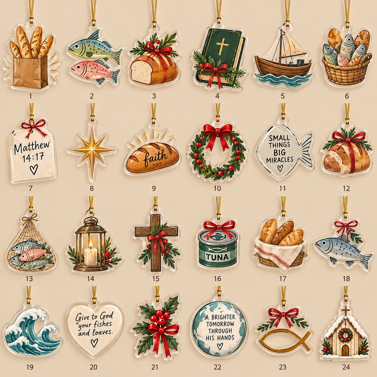 Christian Advent Calendar 2026 Personalized, Fish and Loaves Bible Advent Calendar, Jesus Miracle Christmas Countdown, 24 Days of Faith Ornaments, Religious Christmas Gift for Family ACG11