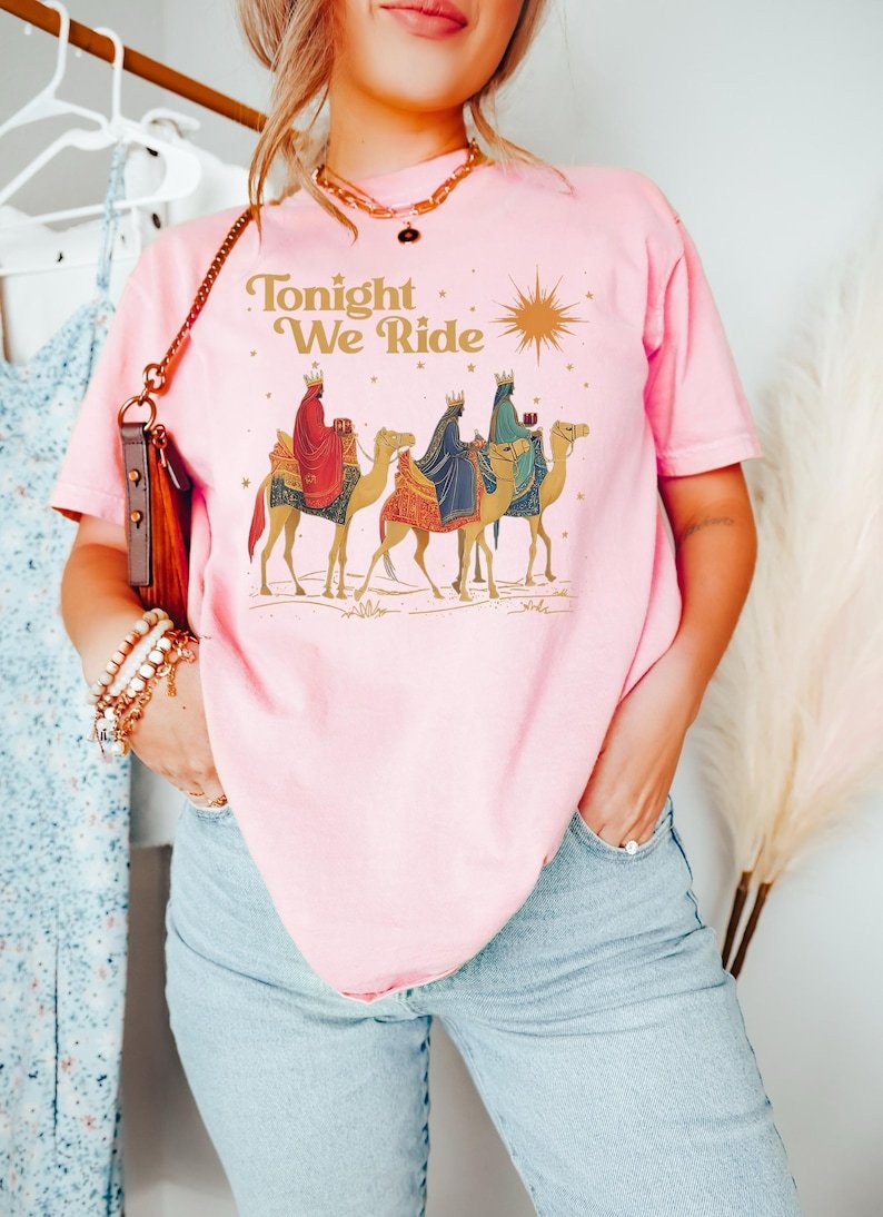 Retro Tonight We Ride Christmas Christian Quote T-Shirt, Christian Shirt, Christmas Faith Gift, Xmas Gift CFNS11