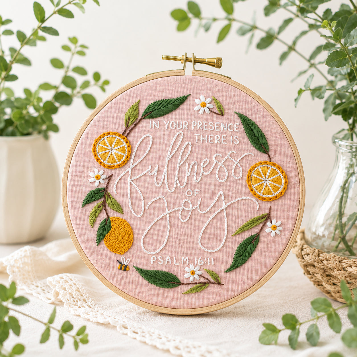 Hand-Embroidered Christian Bible Keepsake Hoop Art, Embroidered Fruit Bible Hoop, Embroidery Name Sign, Floral Hoop, Faith Hanging Decor Gift EHA28