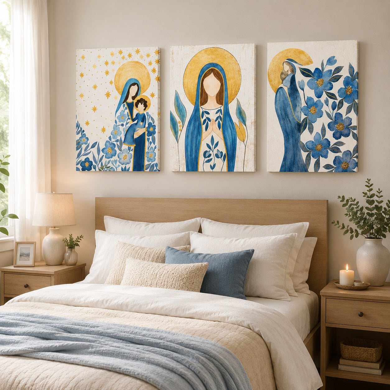 Set 3 pcs Virgin Mary Wall Art Poster, Our Lady Poster, Modern Virgin Mary Catholic Decor, Christian Home Decor PTSETA10