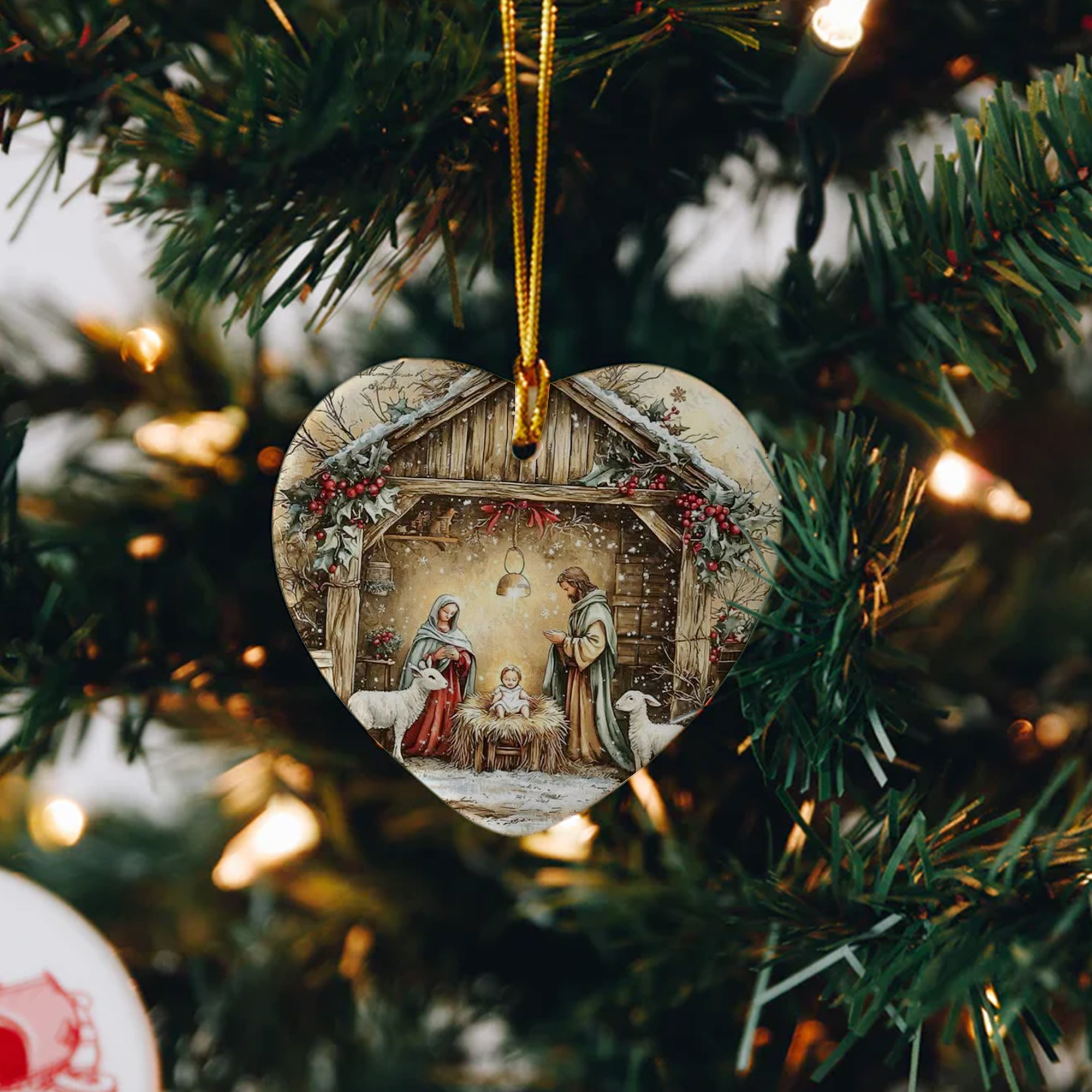 Holy Family Christmas Ornament, Nativity Scene Ornament with Mary Joseph and Baby Jesus, Christian Holiday Decoration, Religious Xmas Tree Decor DCLAF36