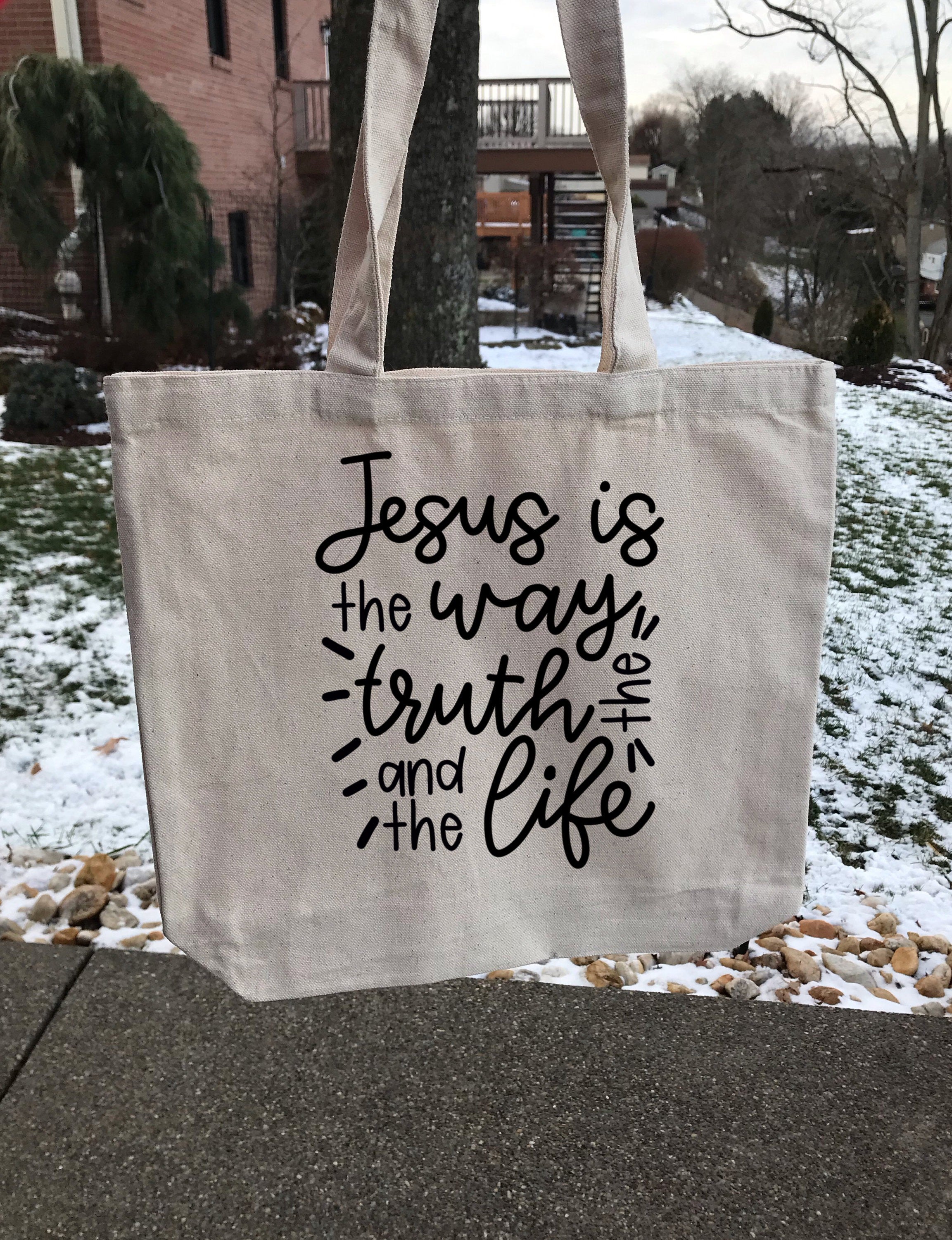Jesus is the Way Canvas Tote Bag – Christian Bible Verse Tote – Bible Study Bag – Gift for Christian Girl – Religious Accessories – Faith-Based Gift for Her TBLAF13