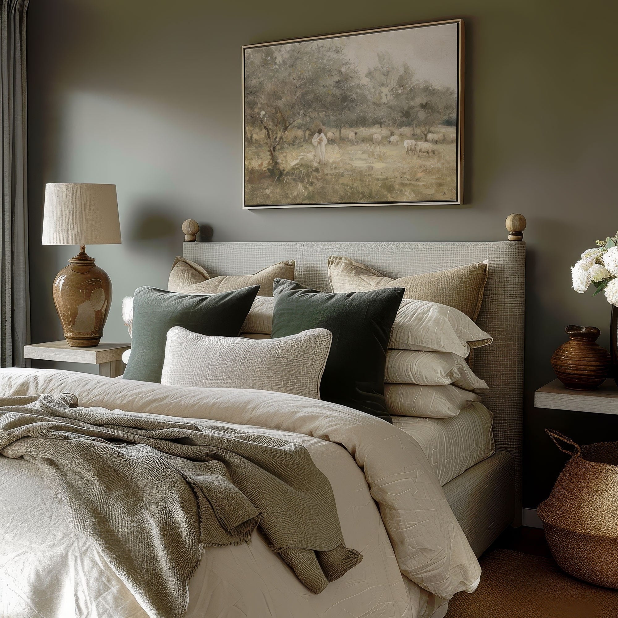 The Lord is my Shepherd Art Poster, Modern Christian Wall Art, , Jesus Leaves the 99 Poster , Religious Art, Jesus Art, Christ and Sheep Poster. PTLAF01