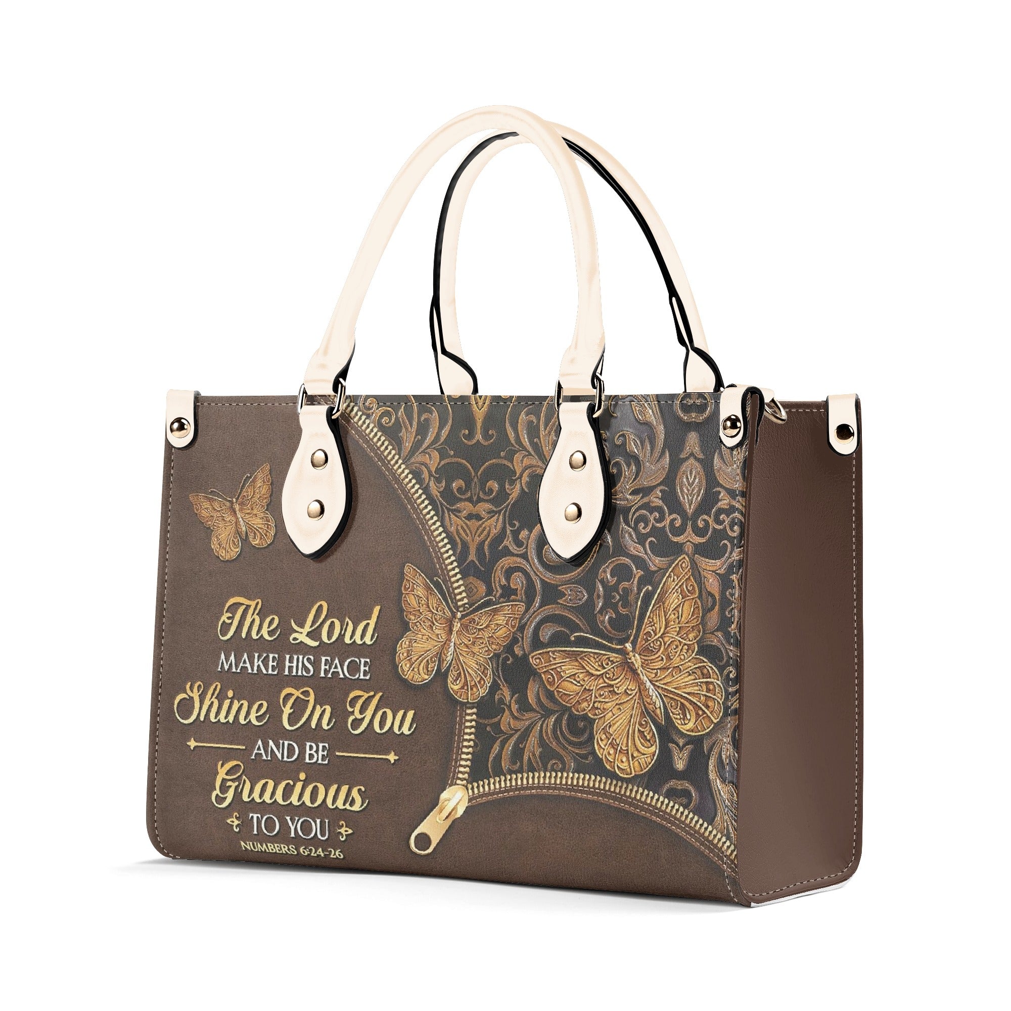 The Lord Make His Face Shine On You Numbers 6 24 26 Butterfly Leather Bag. BLAF03