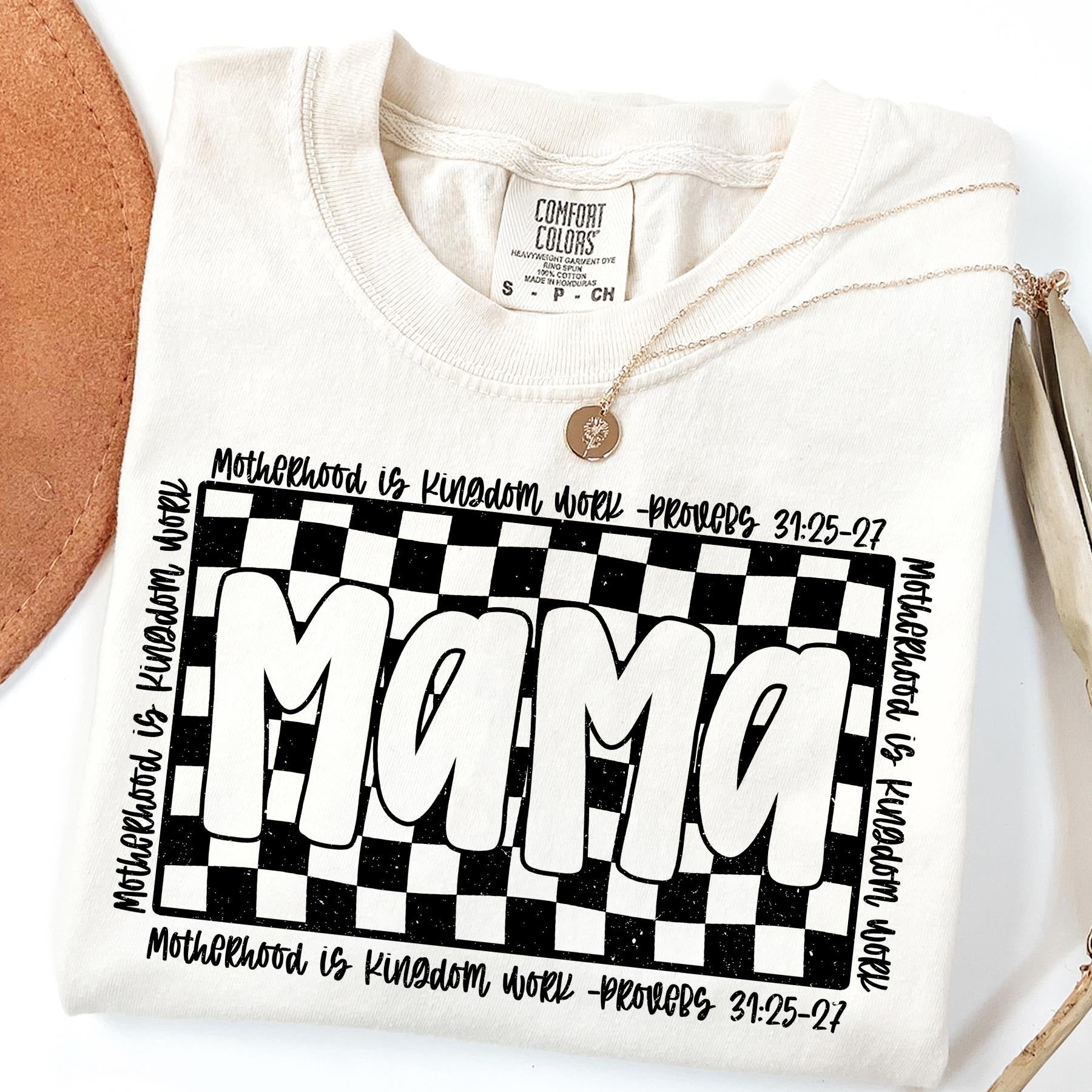 Christian Comfort Colors® T-Shirt MAMA , Retro Checkered Mama , Motherhood is Kingdom Work , Christian Mothers Day , Mama Shirt Design, Christian