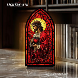 Sacred Heart of Jesus Book Nook, Stained Glass Style Acrylic Decor, Christian Gift, Religious Home Decoration, Faith Art Display BNLAF12